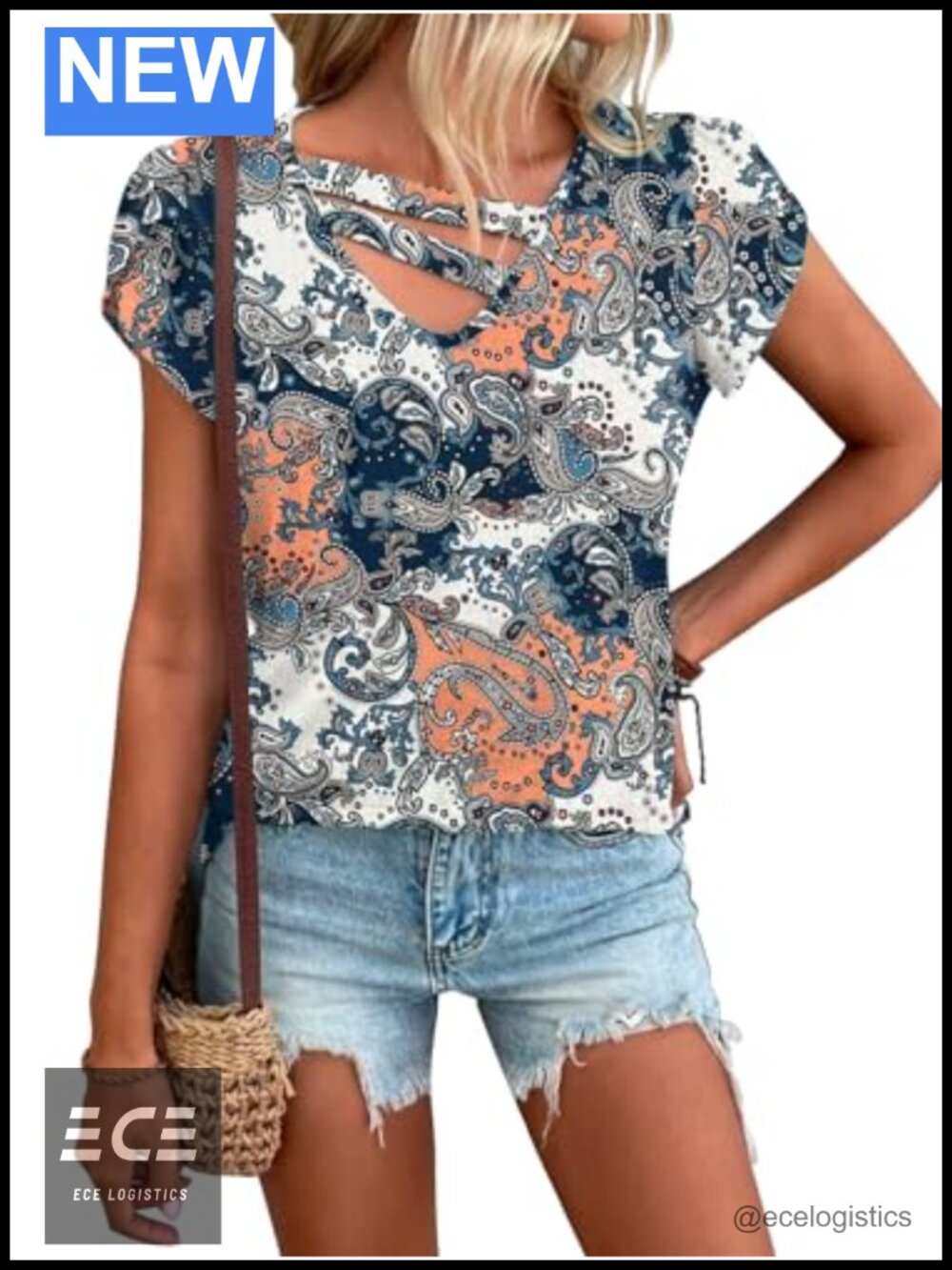 Womens Petal Sleeve V Neck Cut Out Tee Casual Summer Blouse